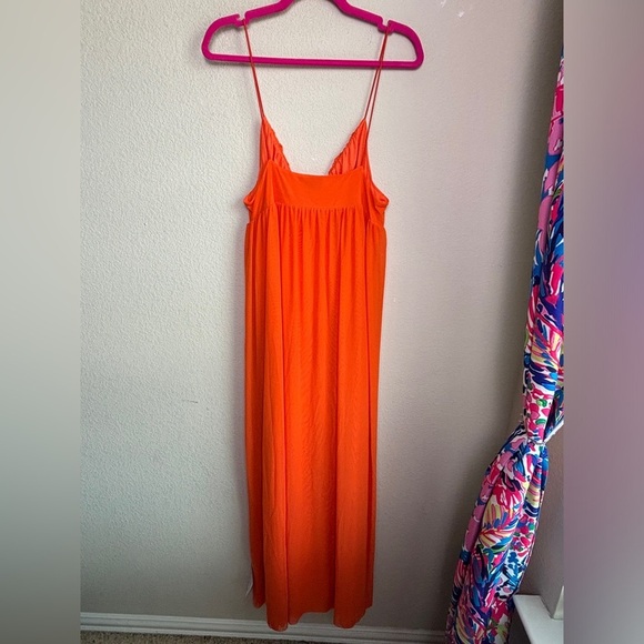 NWT ASOS Coral Orange Mesh Overlay Empire Waist Skater Maxi Dress 14 - Picture 11 of 13